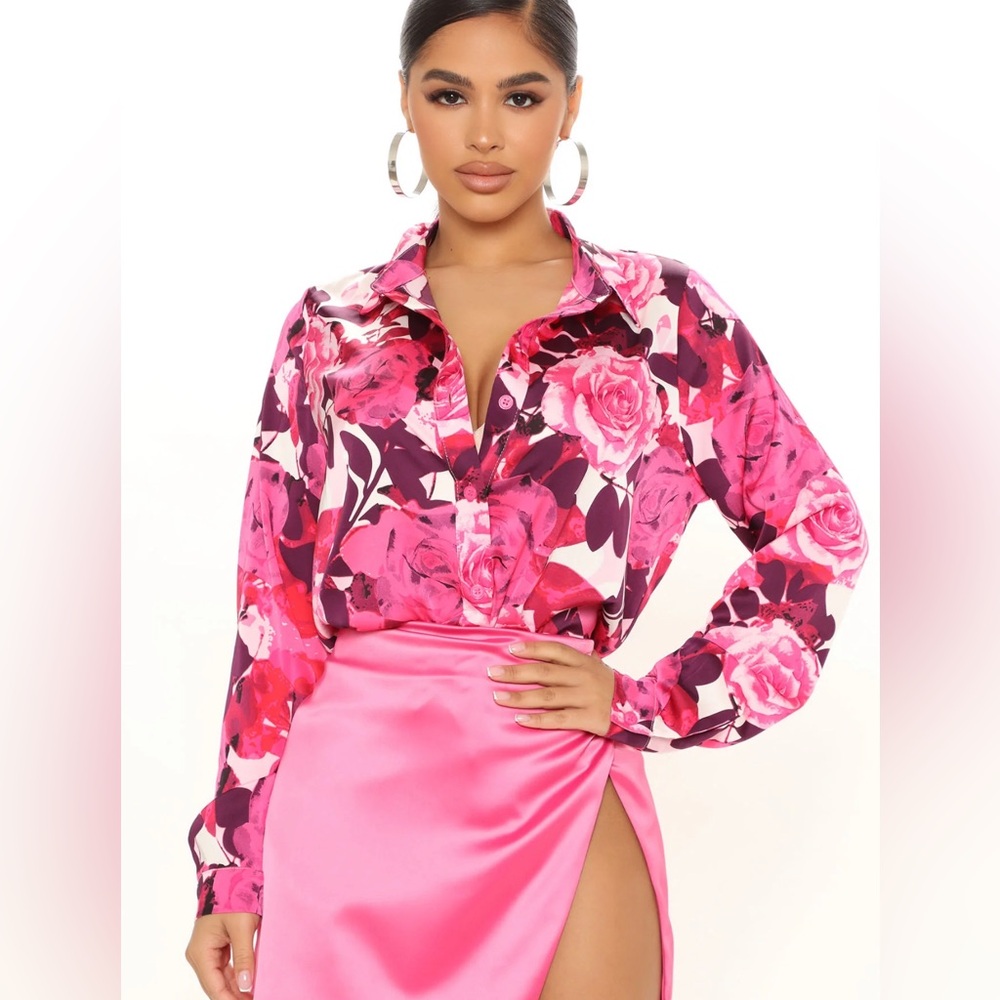 Fashion Nova Floral Satin Blouse